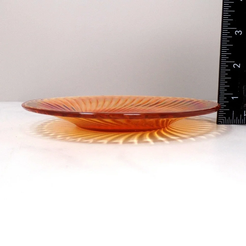 Vintage Irridescent Amber Carnival Glass Swirl Saucer, set of 2